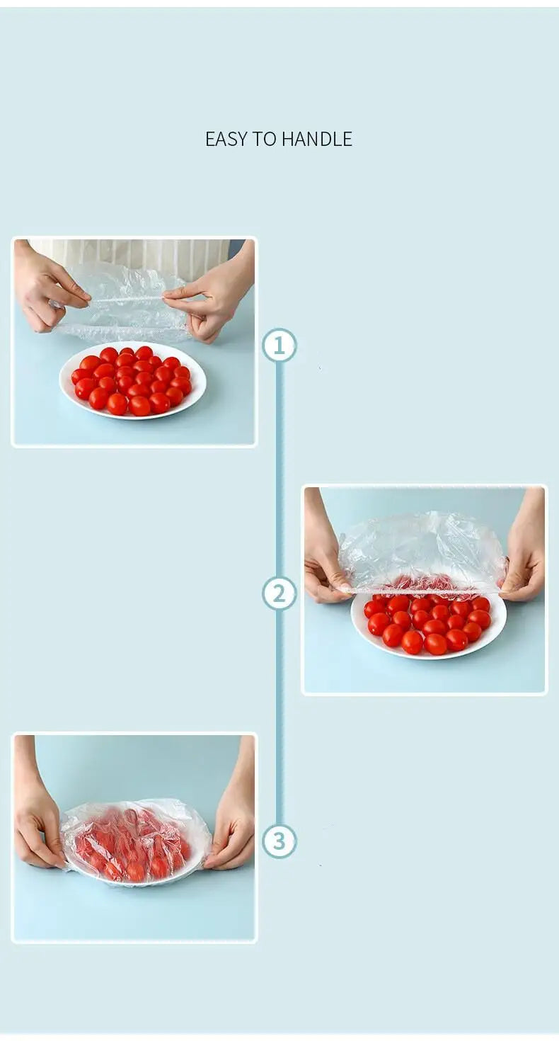 100pcs Disposable Food Covers Elastic Plastic Storage Bags Food Grade Fresh Keeping Cover for Bowls Plates Kitchen