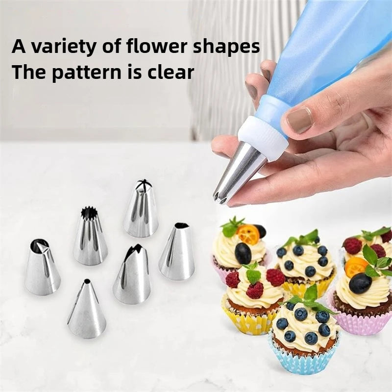 Cake Piping Tools Reusable Silicone Pastry Bag Stainless Steel Nozzle Icing Bag for Decoration Baking Tool Kitchen Accessories
