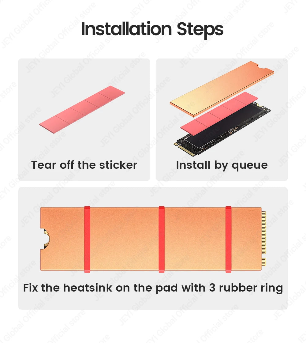 Clearance_JEYI Copper M.2 HeatSink, 3pcs 2280 SSD Copper Cooler Solid State Disk Radiator with Thermal Silicone Pad for Laptop D