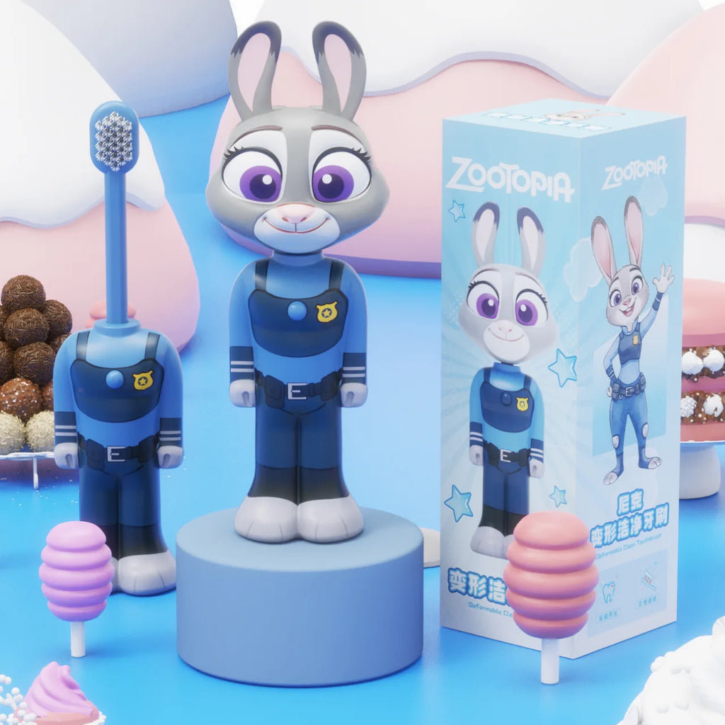 Cartoon Zootopia 2 Kids Toothbrush Transformable Retractable Soft Bristle Nick Judy Portable Design For Toddlers Oral Care Brush