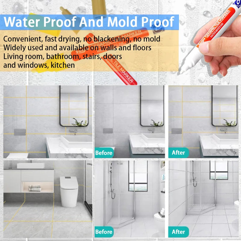 1/3 Pcs Waterproof White Marker Pen Wall Seam Repair Tiles Grout Markers Pens Floor Bathroom Decontamination Paint Brush Tools