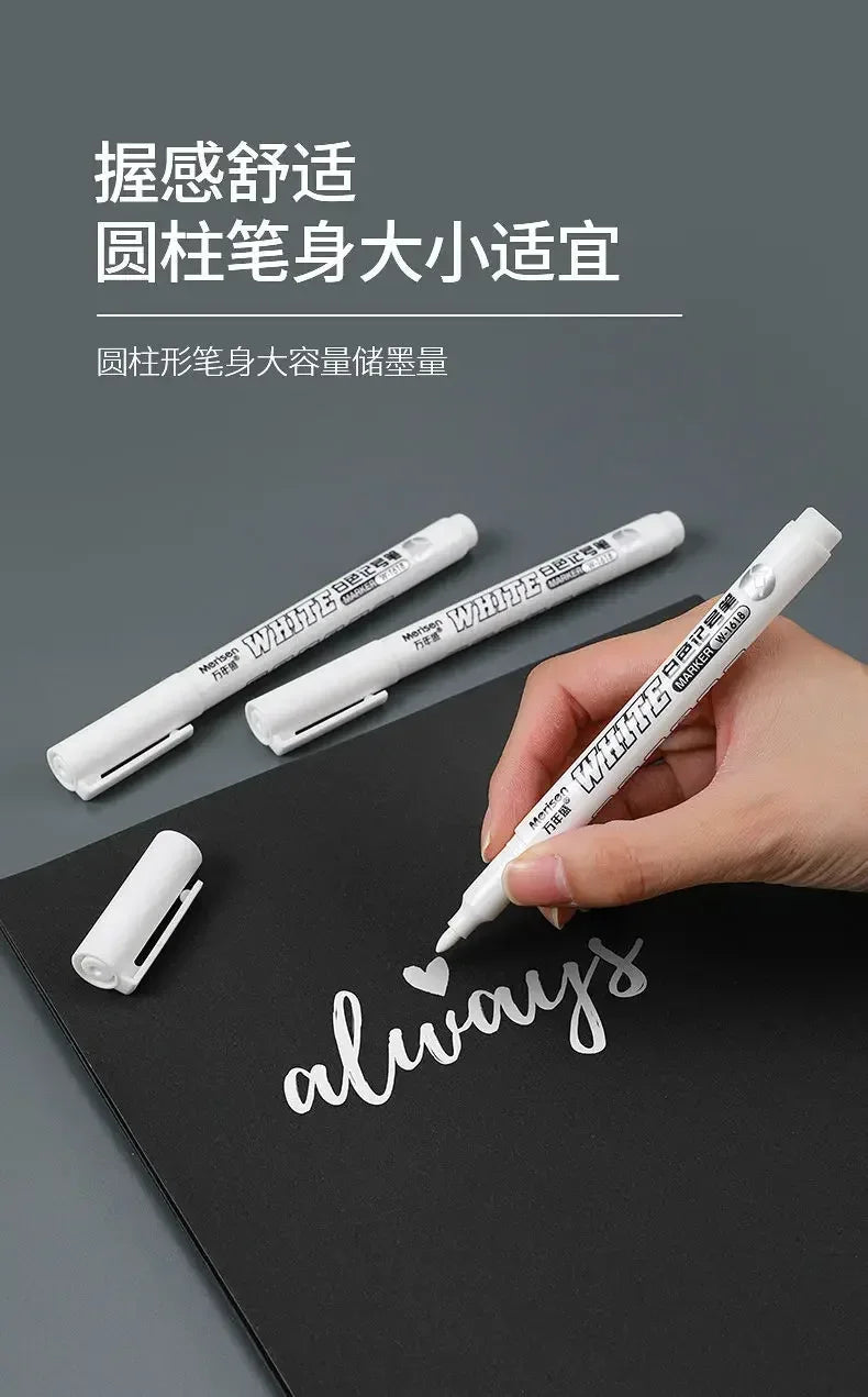 Waterproof White Paint Markers, 2mm Bold Tip White Marker Pens for DIY Graffiti, Student Writing & Drawing Stationery, Multiple