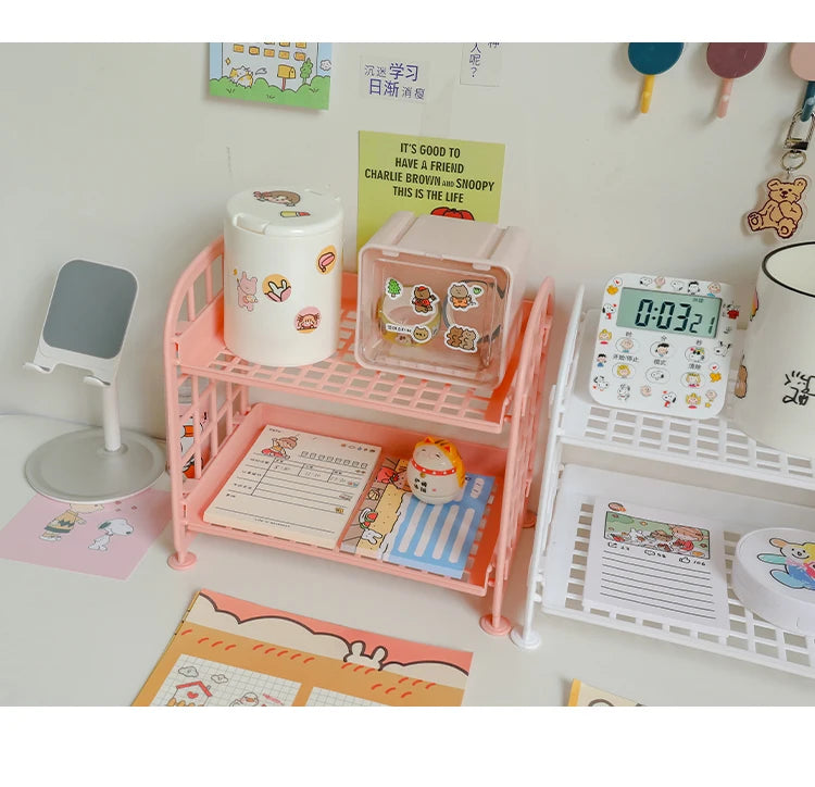 2-Tier Multifunctional Plastic Shelf Makeup Organizer for Skincare Office Kitchen Bedroom Bathroom Two Layer Hollow Storage Rack
