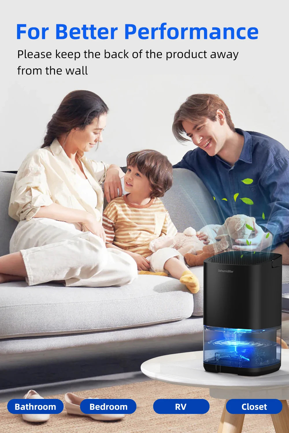 1pc 1000ml Portable Dehumidifier for Home Office and RV Eliminate Damp Mold and Moisture Easy to Use and Energy Efficient