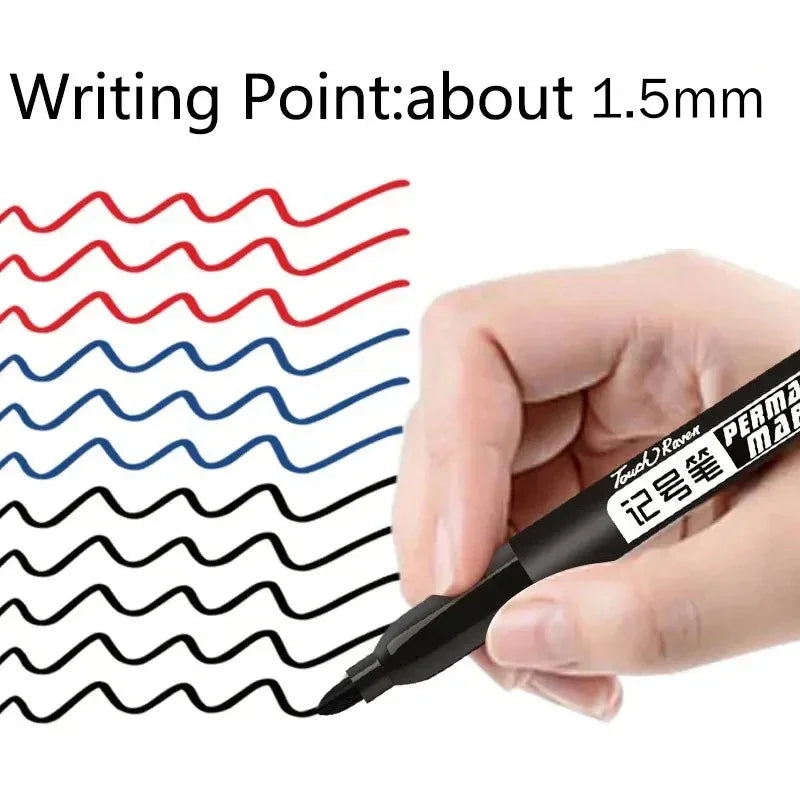 Permanent Marker Pen Drawing Markers Black Blue Red Waterproof Ink Sketch Pens Stationery Art School Supplies For Glass Metal