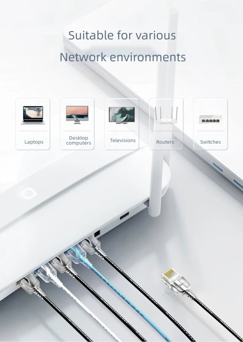 SAMZHE Slim Cat6A RJ45 Internet Cable High Speed 10Gbps 31AWG Pure Copper Wire Core Network LAN Computer Patch Cable For PC