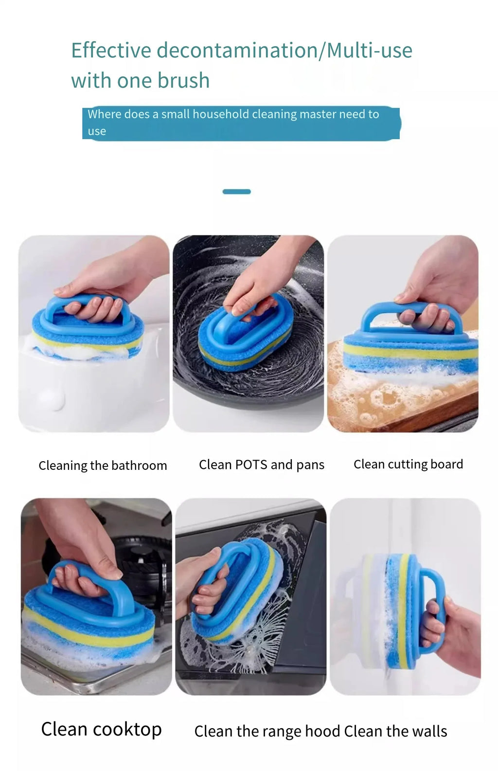 1PC Kitchen Cleaning Brush with Handle - Pot Washing High-Density Thick Scouring Pad Ceramic Tile Wall Cleaning Brush
