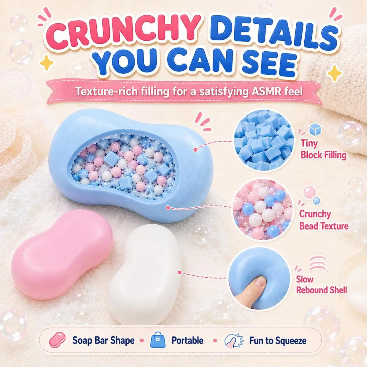 Creative Soap Shape Squishy Toy Sensory Fidget Stress Relief Toy Thanksgiving Black Friday Christmas Present