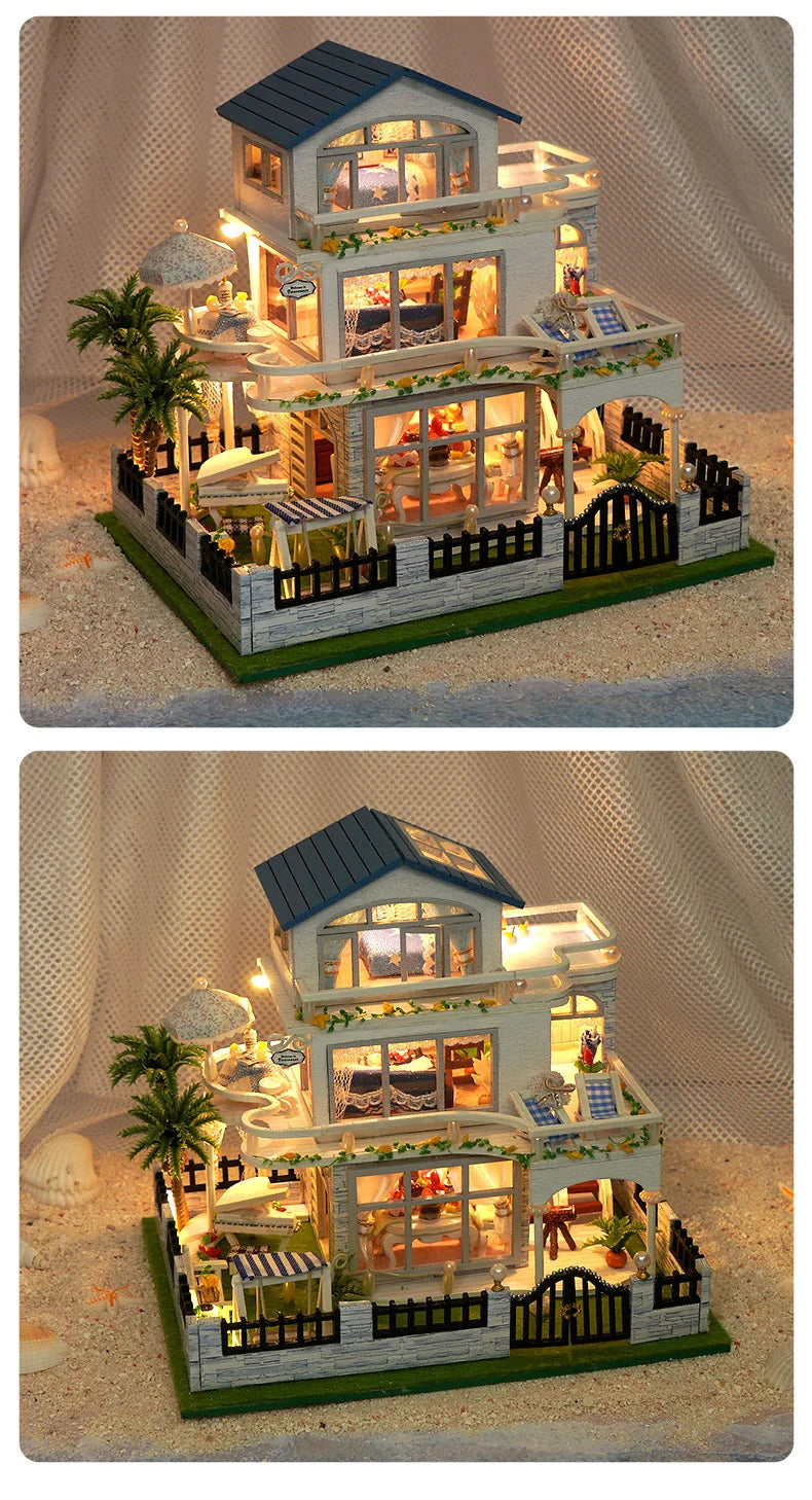 Diy Mini Wooden Dollhouse  Furniture Light Kit Doll House Casa Miniature Accessories Handmade Wooden Toys Birthday Gifts 2015New
