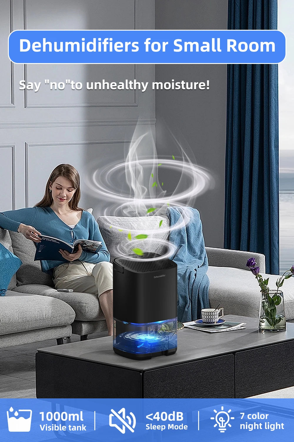 1pc 1000ml Portable Dehumidifier for Home Office and RV Eliminate Damp Mold and Moisture Easy to Use and Energy Efficient