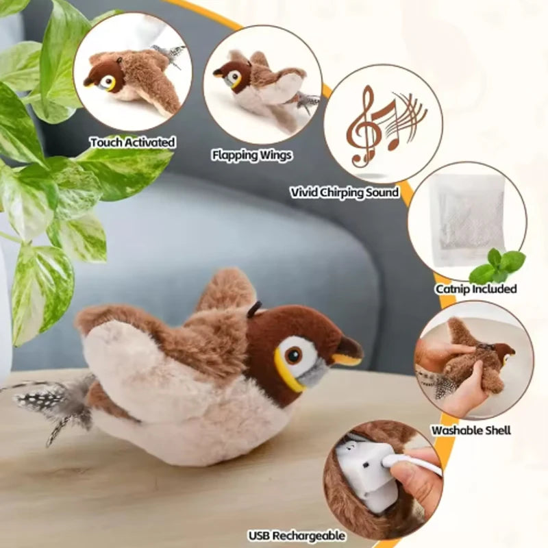 🐦🐱 Juguete Interactivo para Gatos con Pájaro de Peluche que Aletea 🔋🧸