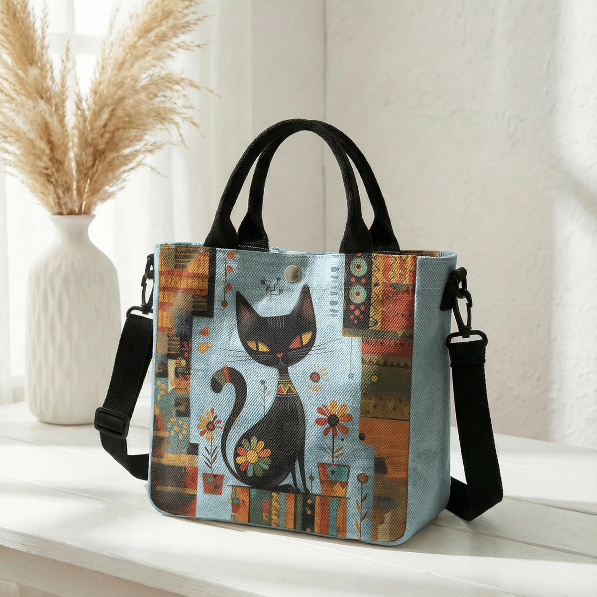 👜 Bolso Tote de Gato Artístico con Correa Desmontable 🐈✨