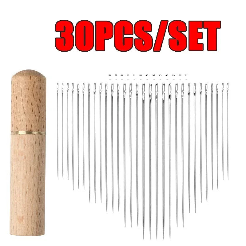 30pcs Elderly Blind Sewing Needles Stainless Steel Quick Automatic Self-Threading Stitching Pins DIY Punch Needle Threader for E