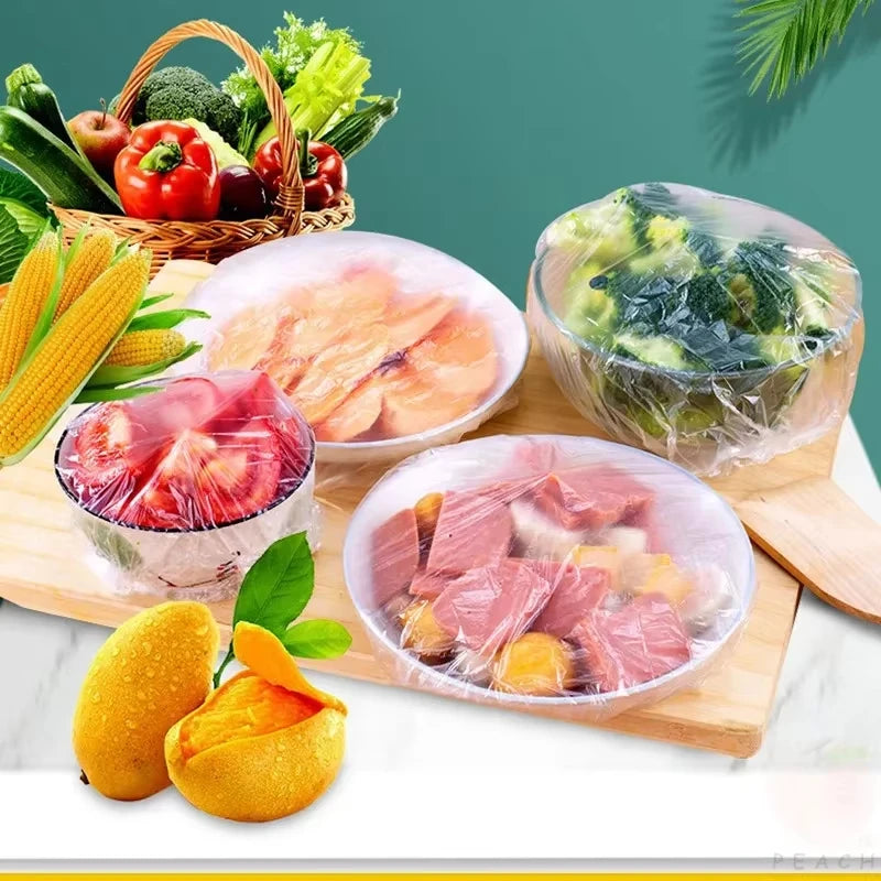 100pcs Disposable Food Covers Elastic Plastic Storage Bags Food Grade Fresh Keeping Cover for Bowls Plates Kitchen