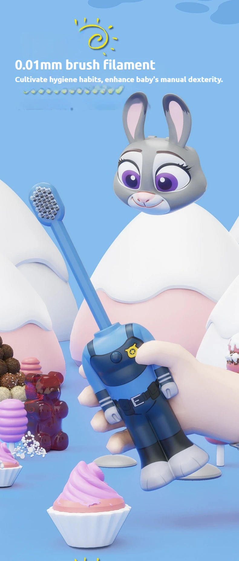 Cartoon Zootopia 2 Kids Toothbrush Transformable Retractable Soft Bristle Nick Judy Portable Design For Toddlers Oral Care Brush