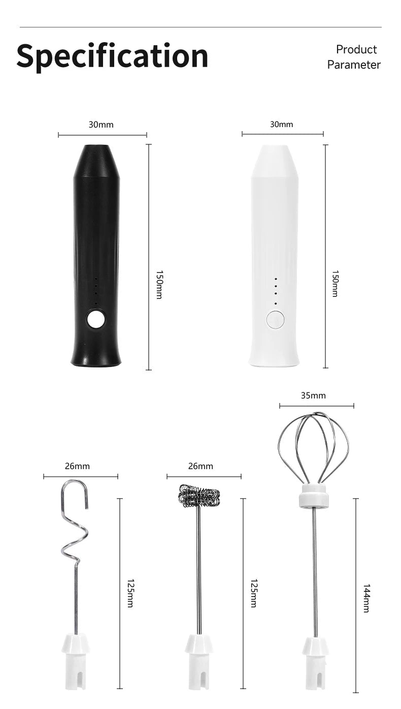 Espumador de Leche Eléctrico Inalámbrico con Carga USB Tipo C – Batidor de Mano de Acero Inoxidable ☕️🥛