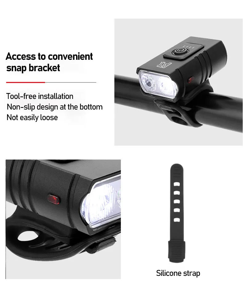 LED Bicycle Front Light Type-C Rechargeable Bicycle Headlight MTB Road Bike Headlamp Easy to Install Cycling Accessories