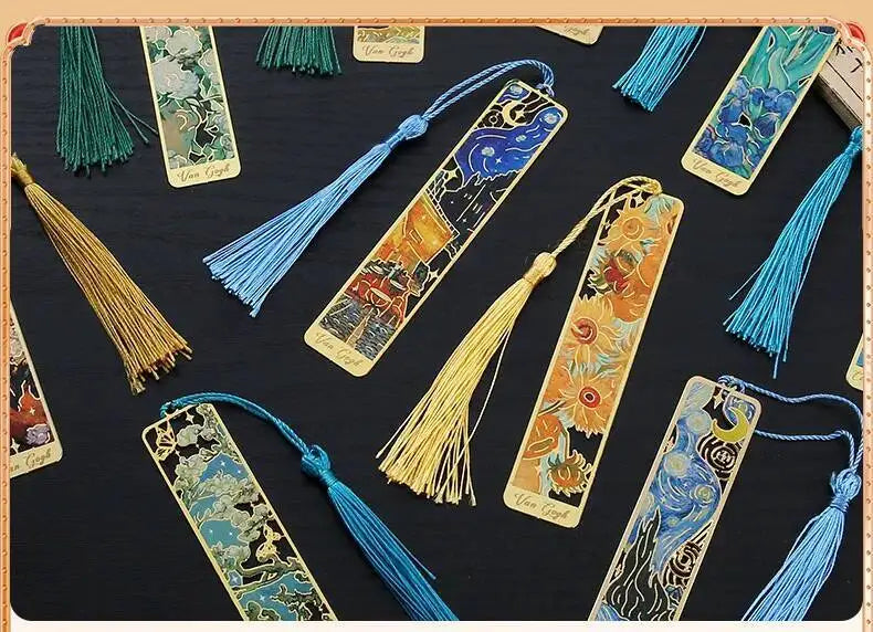 1-6-12 Pcs Creative Metal Book Mark Vintage Oil Painting Bookmark Office School Supplies Funny Gift Stationery Items