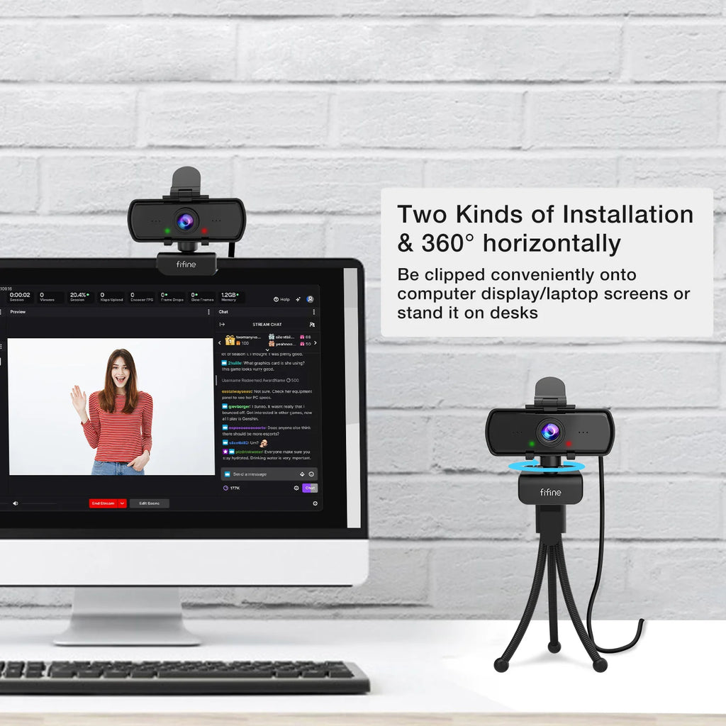 FIFINE 1440p Full HD PC Webcam with Microphone, Tripod, for USB Desktop & Laptop, Live Streaming Webcam for Video Calling - K420