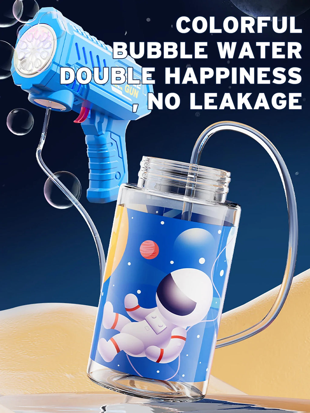 Children bubble machine glowing toy fully automatic bubble gun produces a large amount bubbles without battery and bubble water
