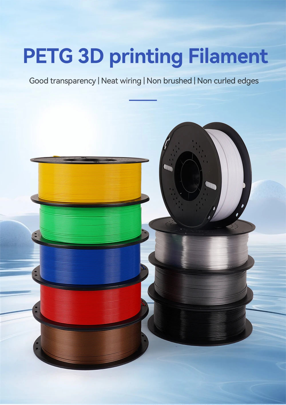 KINGROON 22LBS PETG or PLA Filament 3D Printer Filament 10 Rolls 1KG 1.75MM Eco-Friendly Good Toughness Mix Color Free Shipping