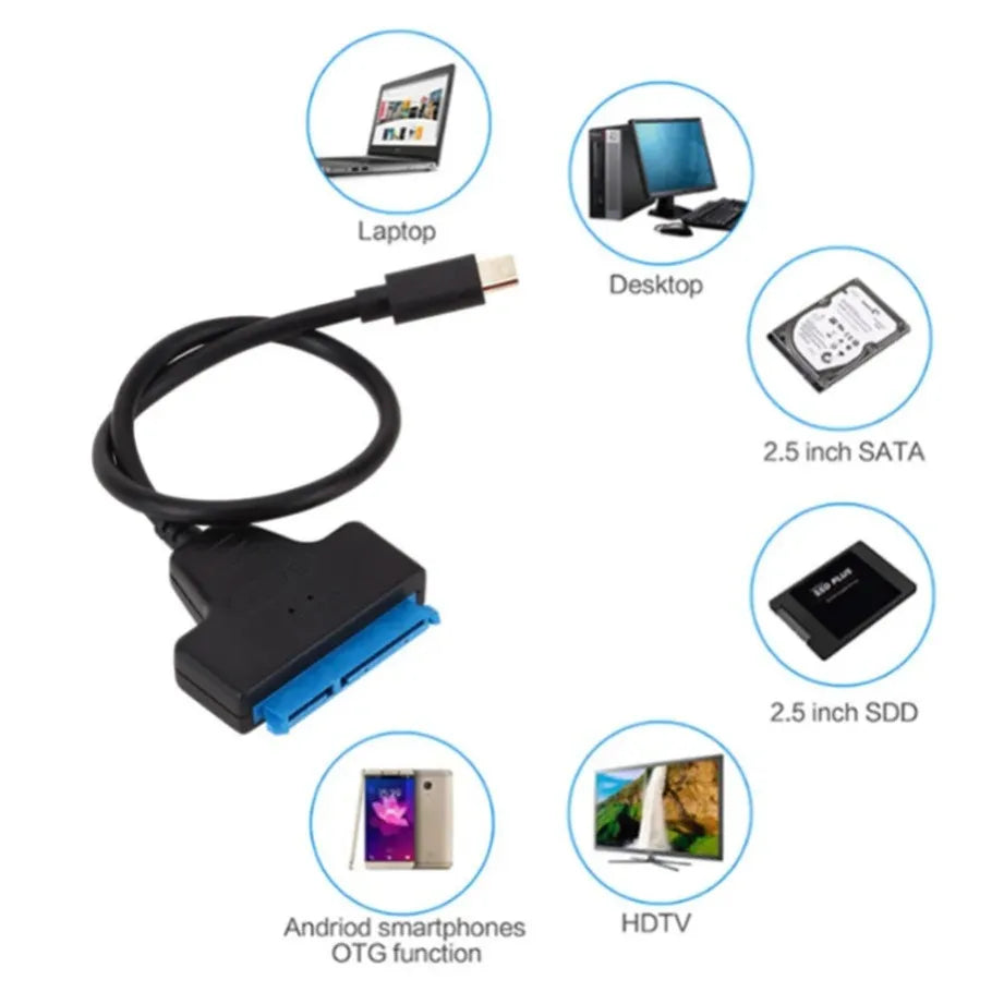 USB SATA Cable SATA To USB 3.0 / 2.0 /TYPE-C Adapter Support 2.5Inch External SSD HDD Hard Drive 22 Pin Sata Cable Adapter