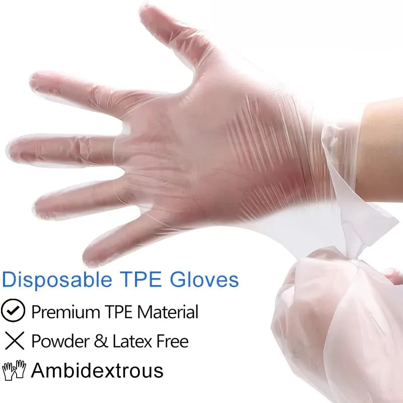100PCS Disposable TPE Gloves Kitchen Bathroom Restaurant Camping Travel Waterproof Oil-Proof Household Cleaning Tools