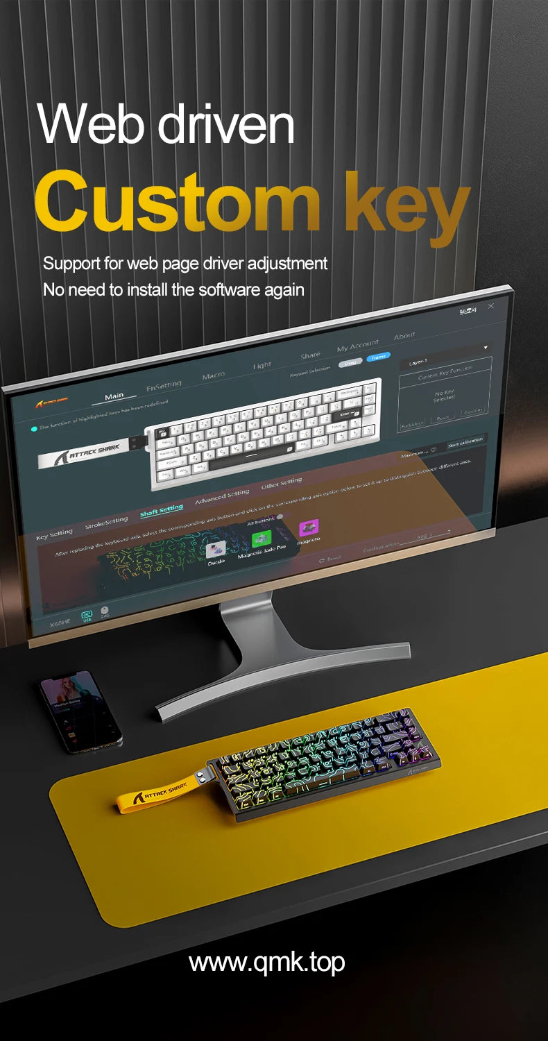 ATTACK SHARK X68HE Mechanical Keyboard Wired 8KHz RGB Backlight 0.01mm Precision 0.125ms Low Latency Magnetic Switch for Windows