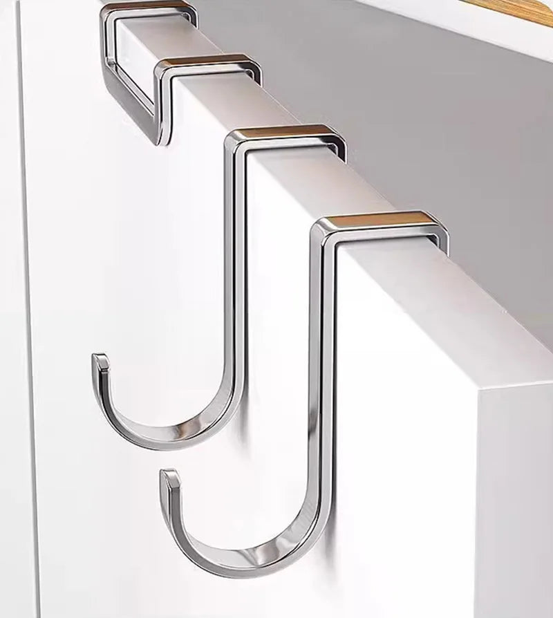 1PC Punch Free S Shape Stainless Steel Door Hook Double Hanger Wall Mount Coat Towel Storage Organizer Hook