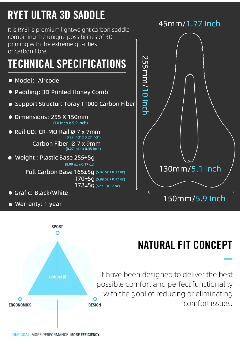 RYET 3D Printed Bike Saddle Ultralight Carbon Fiber Hollow Comfortable Breathable MTB Gravel Road Bicycle Cycling Seating Parts