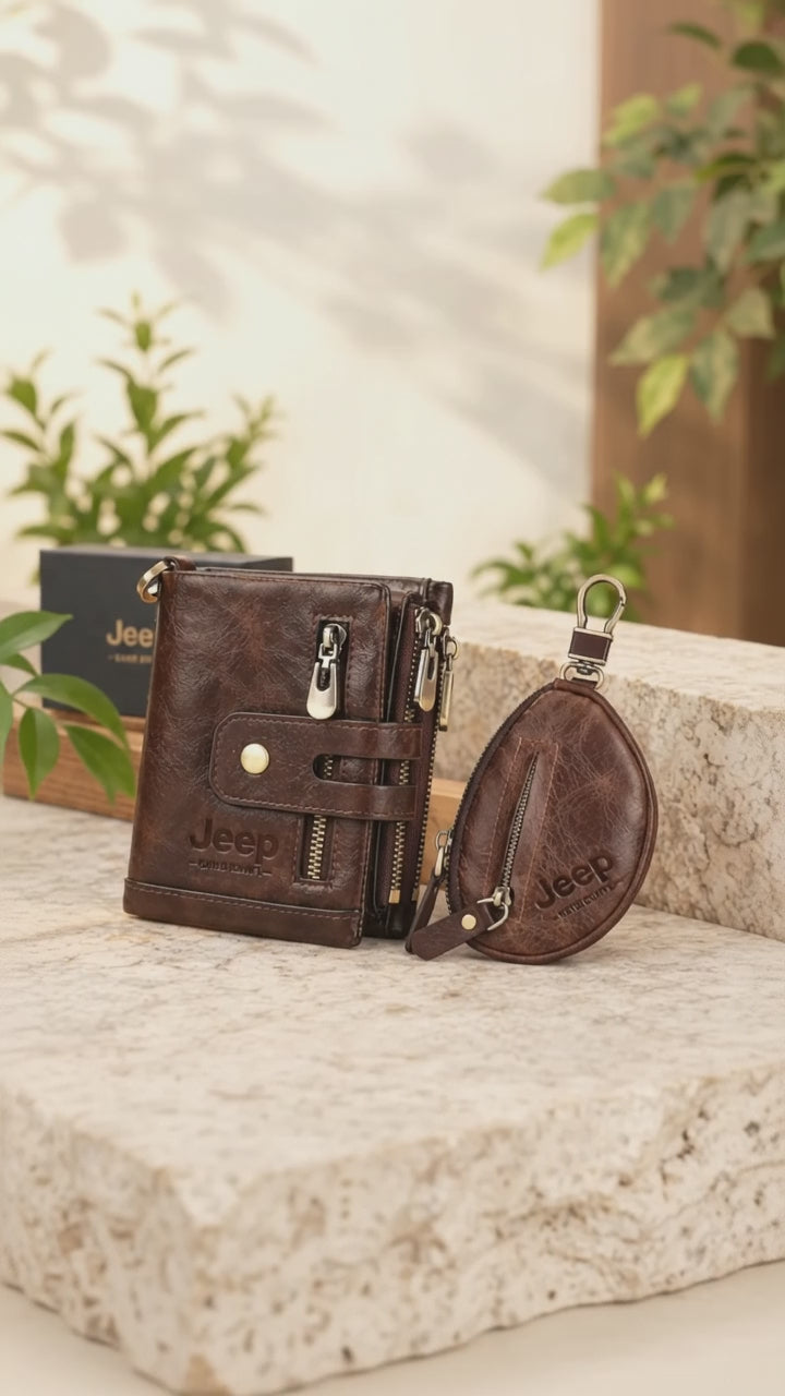 👔💼 Set para Hombre: Cartera y Llavero Marca JEEP de Piel Genuina 100% | Max Market