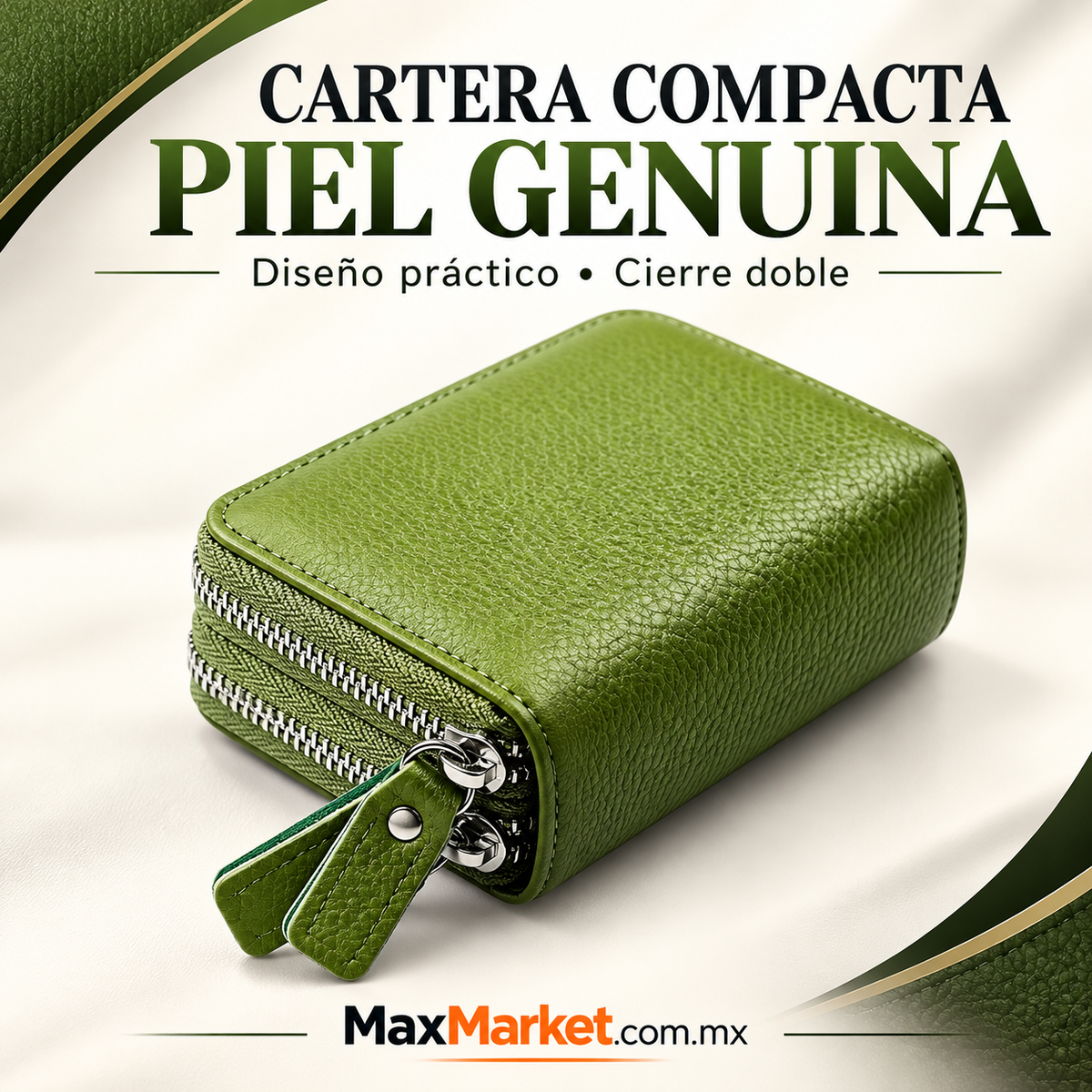 👜✨ 100% Genuine Leather Compact Wallet with Double Zipper | Elegant Design for Cards and Cash