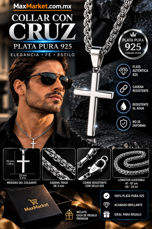 ✝️💎 Guaranteed 925 Pure Silver Cross Necklace 20 in | Men and Women | Max Market