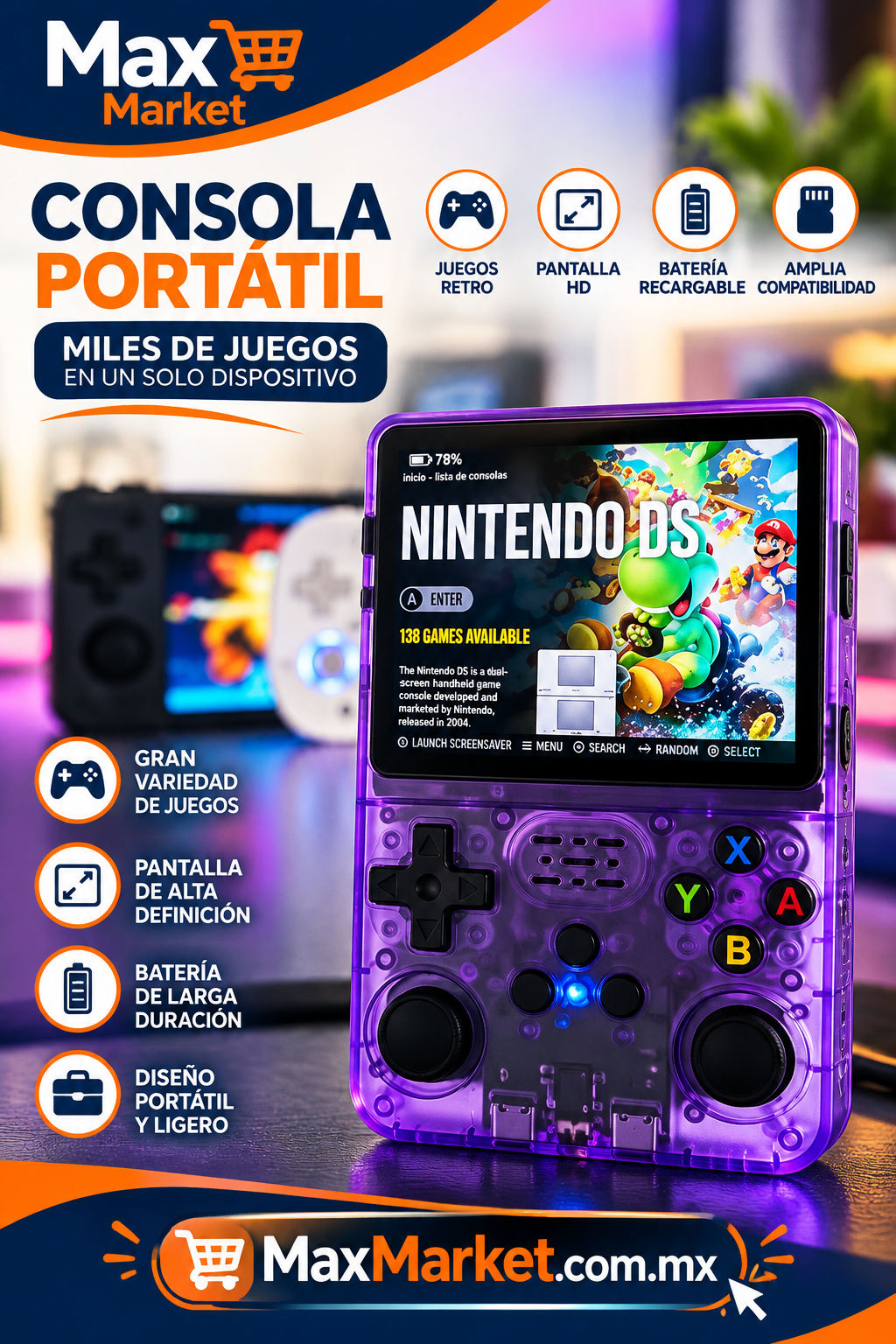 🎮🔥 ¡Consola Portátil Retro R36S Verde! 🕹️✨ Diversión en Todas Partes | Max Market