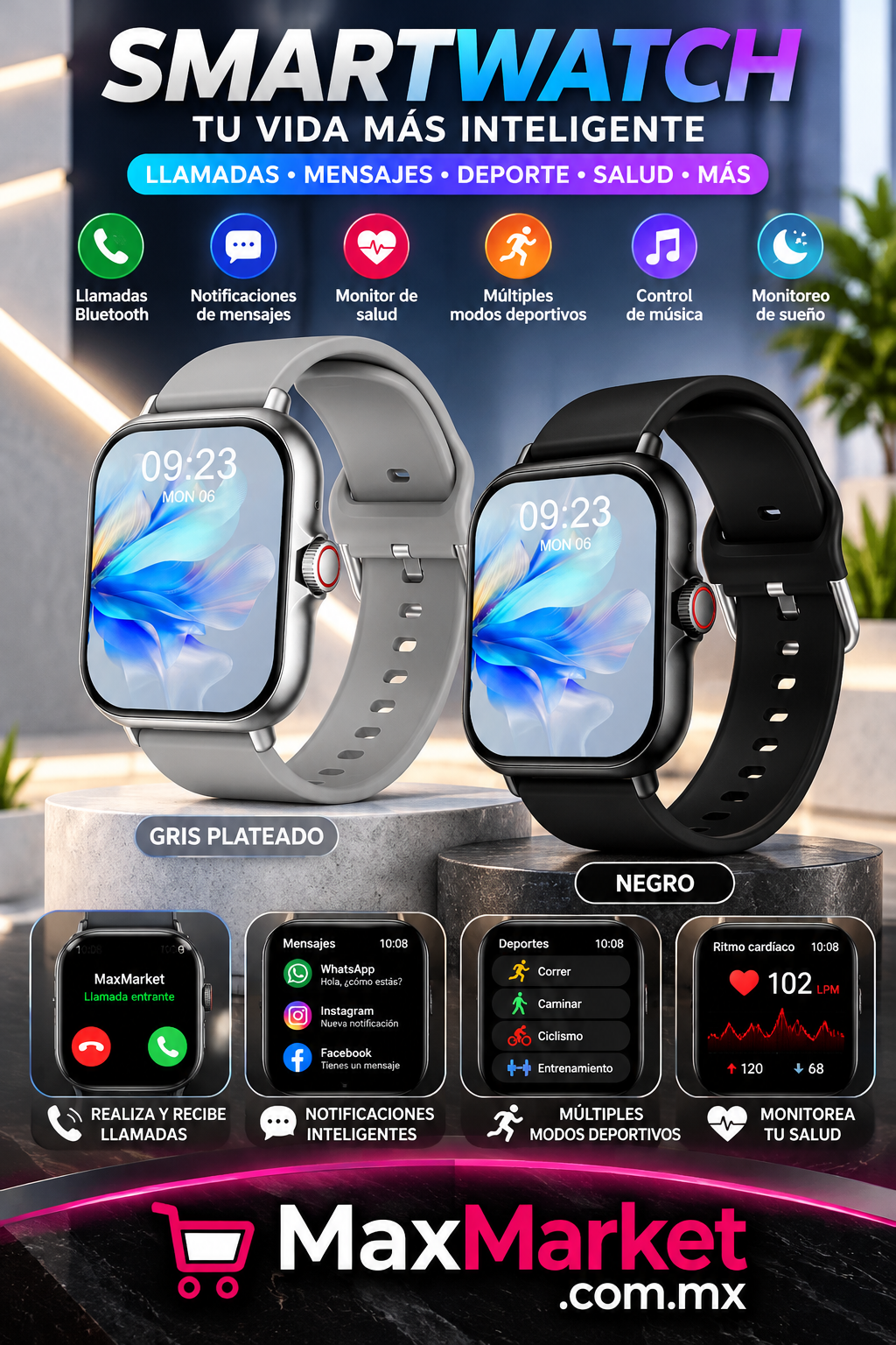 ⌚ Smartwatch Inteligente Deportivo con Llamadas Bluetooth y Pantalla Táctil