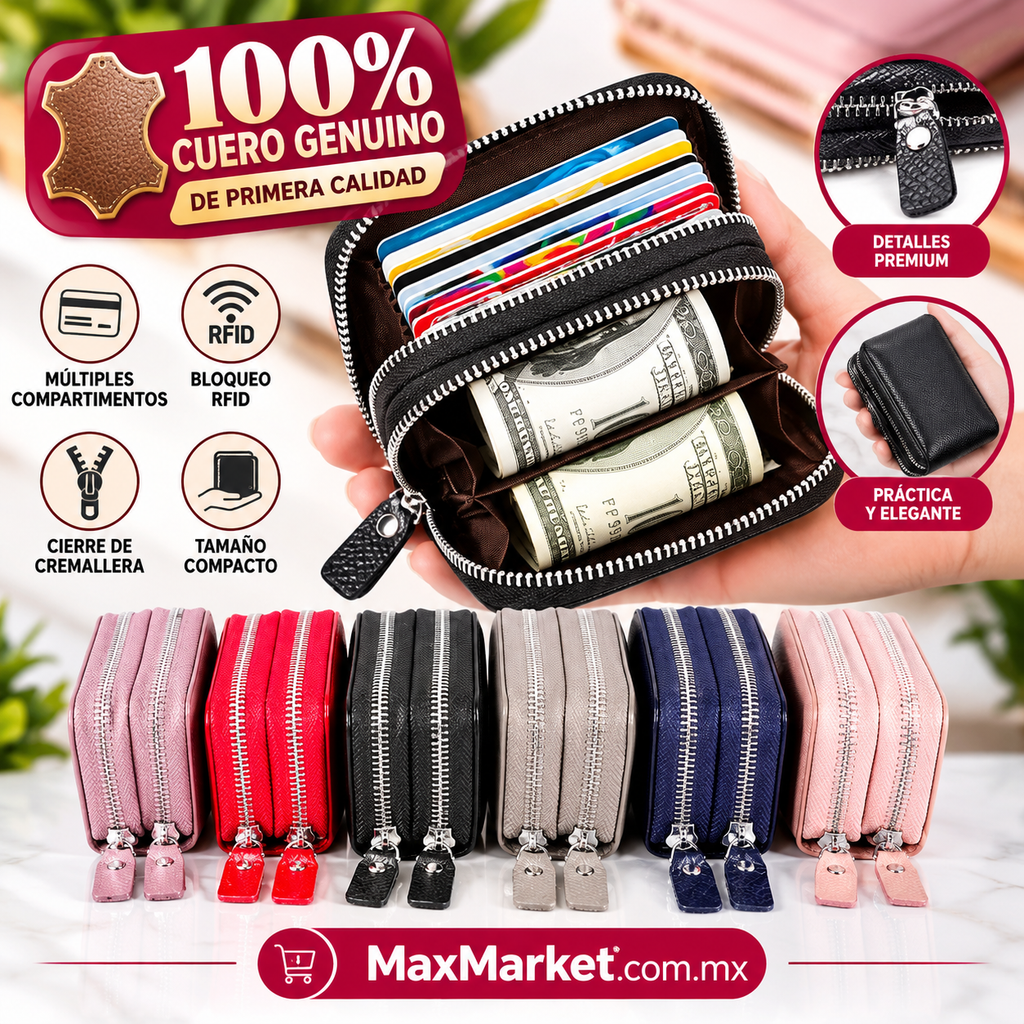 👜✨ Cartera 100% Piel Genuina Compacta con Doble Cierre | Diseño Elegante para Tarjetas y Efectivo